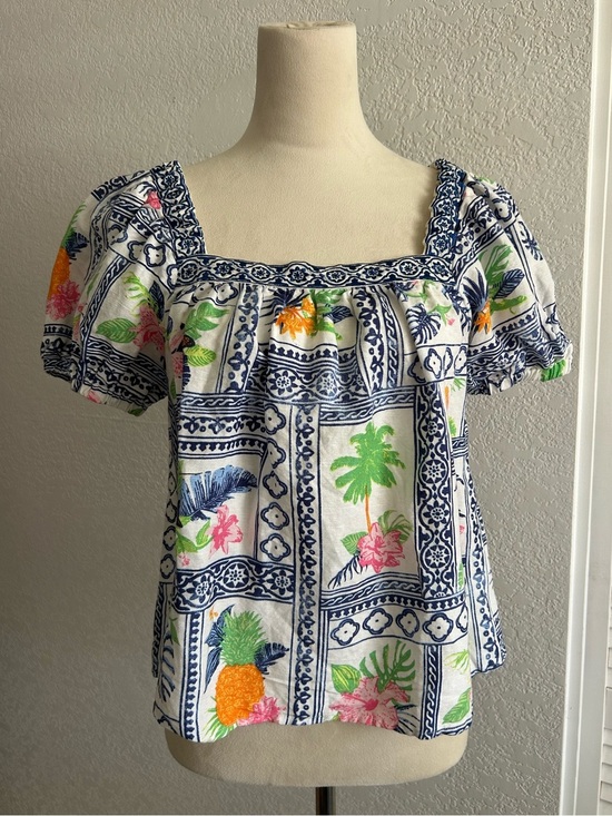 Tori Richard Tops - Tori Richard Linen Blend Island Collective Hayden Tropical Print Blouse Top